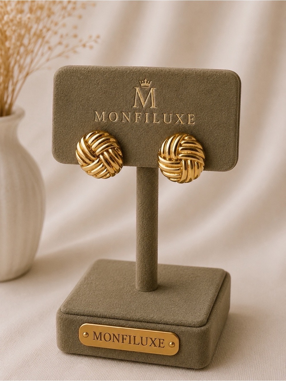 Gold Knot Button Earrings